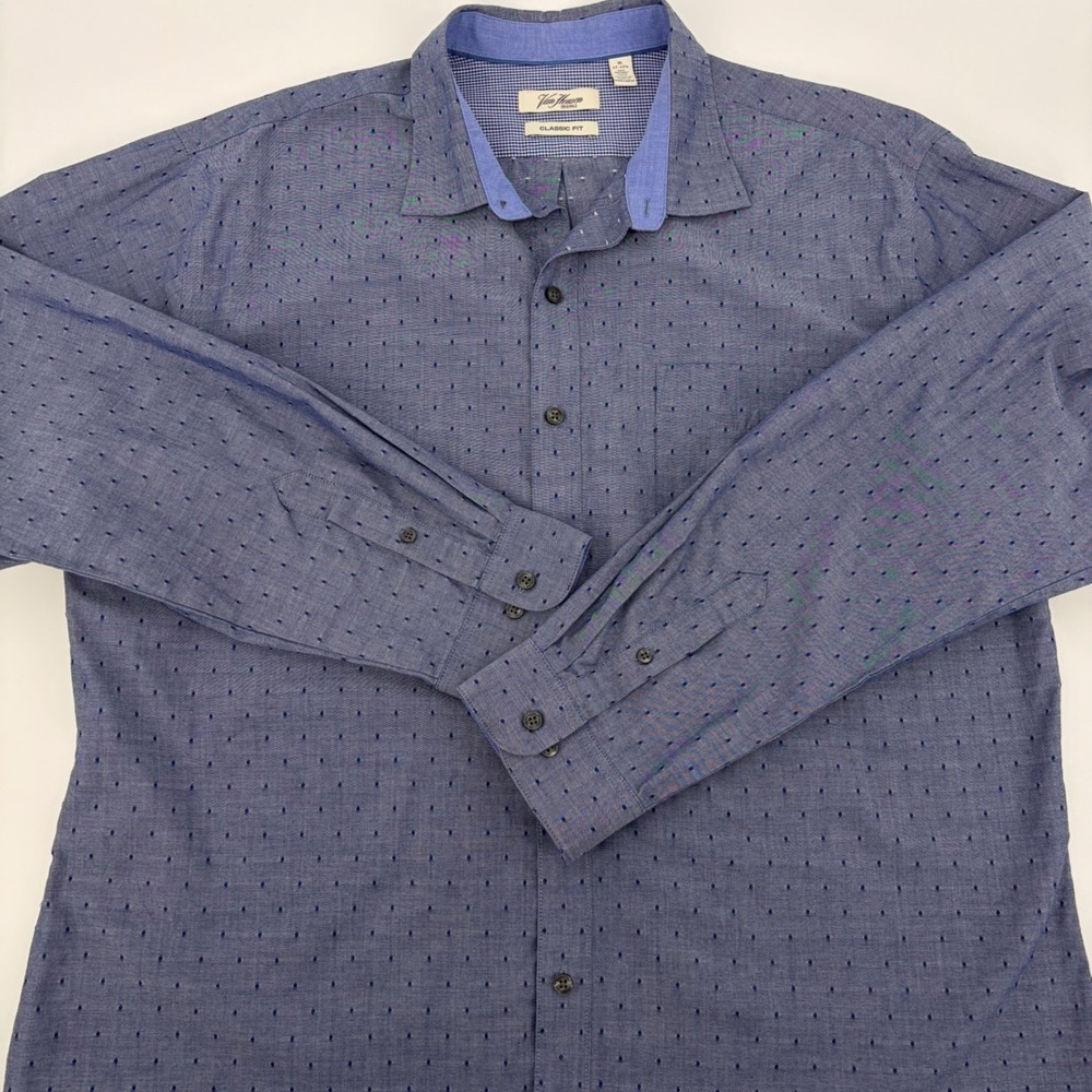 Van Heusen Button Down Shirt Mens XL Blue Dotted Classic Fit Long Sleeve Office